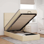 Ottomani voodiraam madratsiga, kreemjas, 90x190cm, kangas