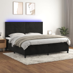 Kontinentaalvoodi madrats ja led, must, 200x200 cm, samet