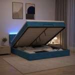 Ottomani voodi madratsi ja led-idega tumesinine 180 x 200 cm