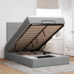 Ottomani voodi madratsiga, helehall, 120x200cm, kangas