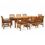 3058093 9 piece garden dining set with cushions solid acacia wood (45963+312130+2x312131)