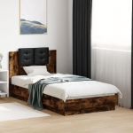 Voodiraam peatsi ja led-tuledega,suitsutatud tamm, 90x190 cm