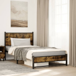 Metallist voodiraam ilma madratsita suitsutatud tamm 100x190 cm
