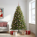 Tehisj&otilde;ulukuusk koos kaunistustega 210 cm 300 led-i soe valge