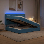 Led-iga voodiraam koos madratsiga tumesinine 180 x 200 cm samet