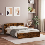 Led-tulede ja peatsiga voodiraam,suitsutatud tamm, 160 x 200 cm