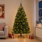 Tehisj&otilde;ulukuusk koos kaunistustega 210 cm 300 led-i soe valge
