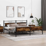 Metallist voodiraam ilma madratsita suitsutatud tamm 193x201 cm