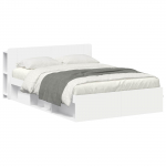 Voodiraam ladustamisega peaga valge 160 x 200 cm tehispuit