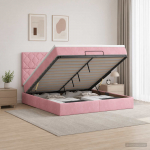 Ottomani voodi koos madratsiga peaga roosa 160 x 200 cm samet