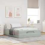 Voodi raam madratsiga ladustamisega helehall 140 x 200 cm samet
