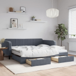 Diivanvoodi v&auml;ljat&otilde;mmatav/sahtlitega tumehall 100x200 cm samet