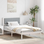 Voodiraam pehme peatoega peaga helehall 100 x 200 cm tahke m&auml;nd