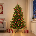 Tehisj&otilde;ulukuusk koos kaunistustega 210 cm 300 led-i soe valge