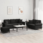 3-osaline diivanikomplekt patjadega, must, samet