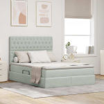 Voodi led -ribatuledega peaga helehall 140 x 200 cm samet