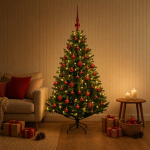 Tehisj&otilde;ulukuusk koos kaunistustega 150 cm 150 led-i soe valge