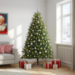 Tehisj&otilde;ulukuusk koos kaunistustega 210 cm 300 led-i soe valge