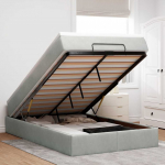 Ottomani voodi madratsiga, helehall, 120x190 cm, samet