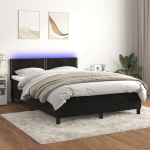 Kontinentaalvoodi madrats ja led, must, 140x200 cm, samet