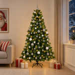 Kunstkuusk koos j&otilde;ulukuuliga 210 cm 300 led-i soe valge