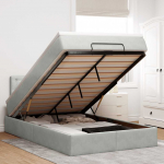 Ottomani voodi madratsi ja led, helehall, 120x190cm, samet