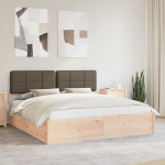 Voodiraam pehme peatoega pruunikashall 200 x 200 cm tahke m&auml;nd