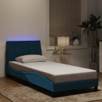 Voodiraam led ilma madratsita hanko, sinine, 90 x 190 cm, samet