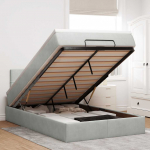 Ottomani voodi madratsi ja led, helehall, 120x190cm, samet