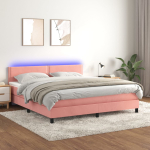 Kontinentaalvoodi madrats, led, roosa, 160x200 cm, samet