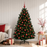 Kunstj&otilde;ulupuu tumeroheline koos j&otilde;ulukuulidega 180 cm 300 led-i