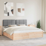 Voodiraam pehme peatoega peaga helehall 180 x 200 cm tahke m&auml;nd