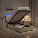 Ottomani voodi madratsi ja led-idega peaga kreemjas 90 x 190 cm