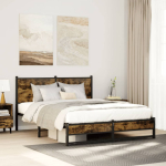 Metallist voodiraam ilma madratsita suitsutatud tamm 150x200 cm