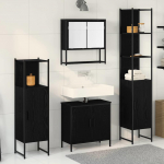 Vannitoa m&ouml;&ouml;bleset riiuliga ladustamisega 4 pcs must tehispuit