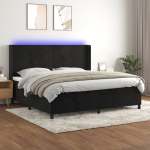 Kontinentaalvoodi madrats ja led, must, 200x200 cm, samet