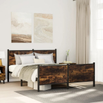 Metallist voodiraam ilma madratsita suitsutatud tamm 140x190 cm