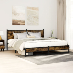Metallist voodiraam ilma madratsita suitsutatud tamm 160x200 cm