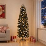 Kitsas kunstkuusk koos j&otilde;ulukuulidega 210 cm 300 led-i