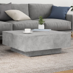 Kohvilaud led-tuledega, betoonhall, 80 x 80 x 31 cm