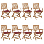 Kokkupandavad aiatoolid 8 tk, patjadega, akaatsiapuit