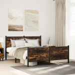 Metallist voodiraam ilma madratsita suitsutatud tamm 140x200 cm