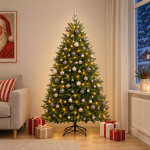 Tehisj&otilde;ulukuusk koos kaunistustega 210 cm 300 led-i soe valge