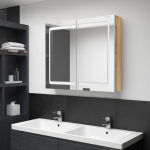 Led vannitoa peegelkapp, valge, tamm, 80 x 12 x 68 cm