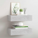 Sahtlitega seinariiulid, 2tk, betoonhall, 40 x 23,5 x 10cm mdf