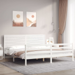Voodiraam peatsiga, valge, 200 x 200 cm, t&auml;ispuit