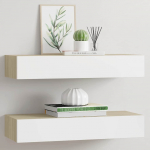 Seinasahtliga riiulid, 2 tk, tamm ja valge, 60 x 23,5 x 10 cm, mdf