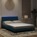 Voodiraam led ilma madratsita hanko, sinine, 140x190 cm, samet