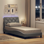 Voodiraam led-iga ilma madratsita, helehall, 90x200 cm, kangas