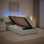Led-iga voodiraam koos madratsiga helehall 100 x 200 cm samet